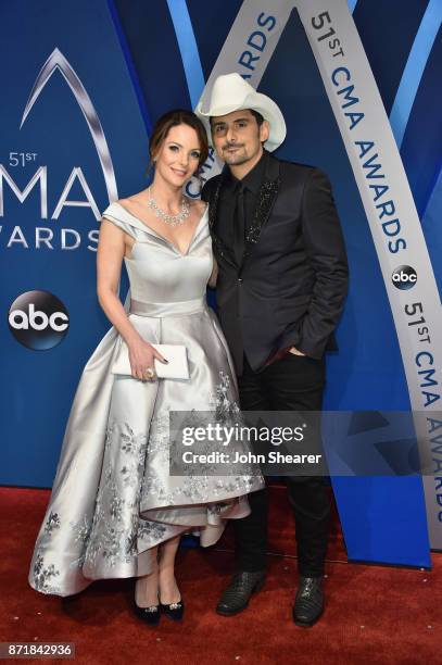 Actress Kimberly Williams-Paisley and singer-songwriter Brad Paisley attends the 51st annual CMA Awards at the Bridgestone Arena on November 8, 2017...