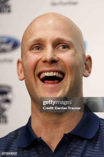 Gary Ablett speaks to the media during a Geelong Cats AFL media opportunity at GMBHA Stadium on November 9, 2017 in Geelong, Australia.