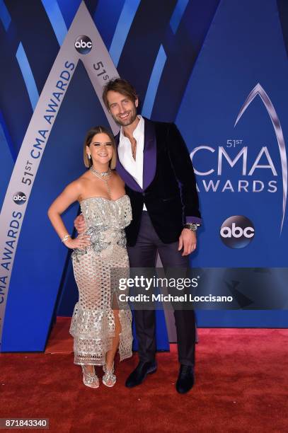 Singer-songwriters Maren Morris and Ryan Hurd attends the 51st annual CMA Awards at the Bridgestone Arena on November 8, 2017 in Nashville, Tennessee.