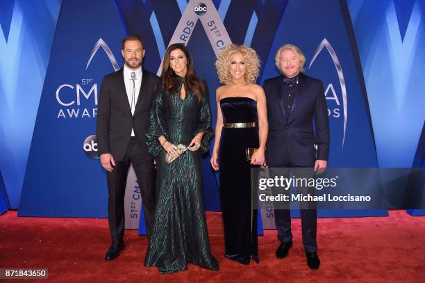 Jimi Westbrook, Karen Fairchild, Kimberly Schlapman and Philip Sweet of Little Big Town attends the 51st annual CMA Awards at the Bridgestone Arena...