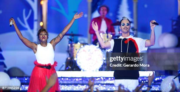 Noelle Scaggs, John Wicks and Michael Fitzpatrick of the Fitz and the Tantrums perform during the taping of "The Wonderful World Of Disney: Magical...