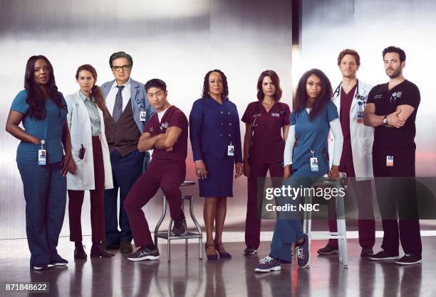 Season 3 -- Pictured: Marlyne Barrett as Maggie Lockwood, Rachel DiPillo as Sarah Reese, Oliver Platt as Dr. Daniel Charles, Brian Tee as Dr. Ethan...