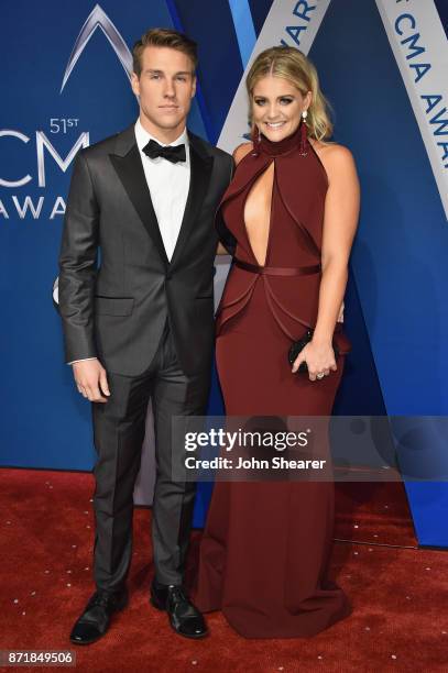 Singer-songwriter Lauren Alaina and Alex Hopkins attend the 51st annual CMA Awards at the Bridgestone Arena on November 8, 2017 in Nashville,...