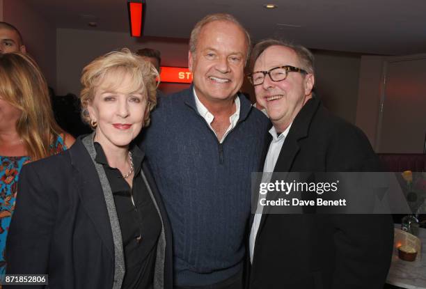 Patricia Hodge, cast member Kelsey Grammer and Edward Hibbert attend the press night after party for "Big Fish: The Musical" at The Other Palace on...