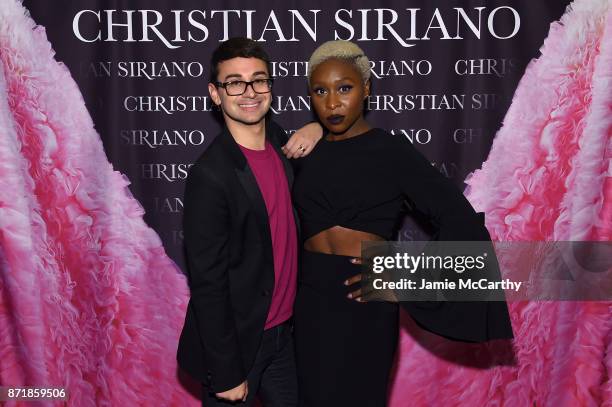 Christian Siriano and Cynthia Erivo celebrate the release of his book "Dresses To Dream About" at the Rizzoli Flagship Store on November 8, 2017 in...