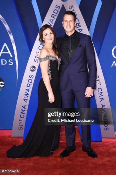 Kailey Dickerson and singer-songwriter Russell Dickerson attend the 51st annual CMA Awards at the Bridgestone Arena on November 8, 2017 in Nashville,...