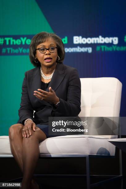 Anita Hill, professor of social policy, law and women's studies at Brandeis University, speaks during the Bloomberg Year Ahead Conference in New...