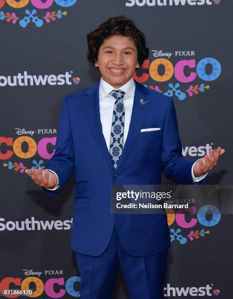 Actor Anthony Gonzalez attends Disney Pixar's "Coco" premiere at El Capitan Theatre on November 8, 2017 in Los Angeles, California.