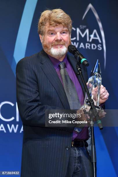 Singer-Songwriter Mac McAnally poses in the press room at the 51st annual CMA Awards at the Bridgestone Arena on November 8, 2017 in Nashville,...