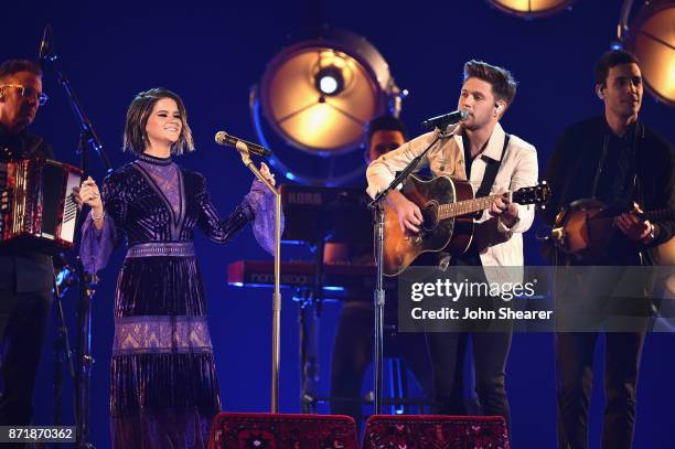 Maren Morris and Niall Horan perform onstage at the 51st annual CMA Awards at the Bridgestone Arena on November 8, 2017 in Nashville, Tennessee.