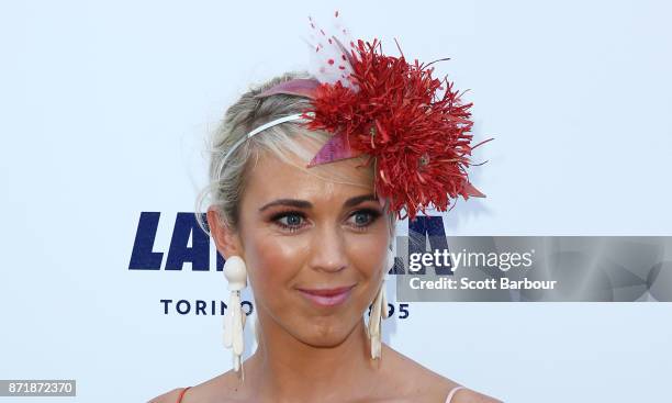 Bec Hewitt poses at the Lavazza Marquee on Oaks Day at Flemington Racecourse on November 9, 2017 in Melbourne, Australia.