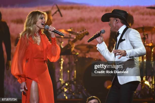 Faith Hill and Tim McGraw perform onstage at the 51st annual CMA Awards at the Bridgestone Arena on November 8, 2017 in Nashville, Tennessee.