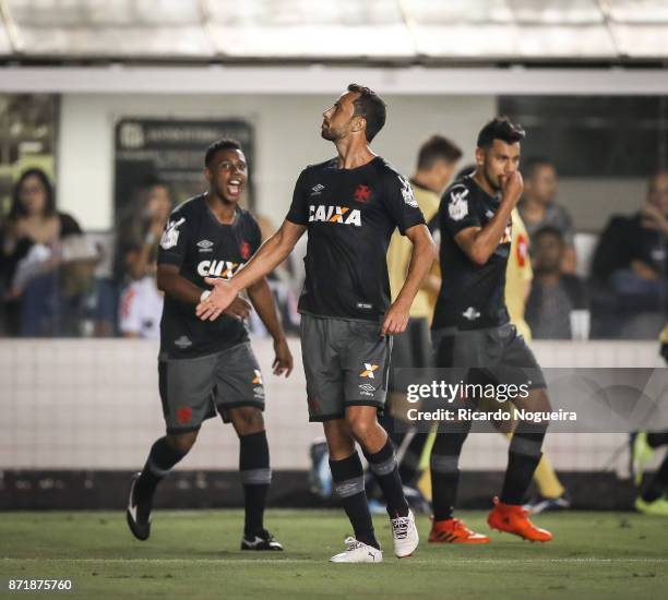 Nene of Vasco celebrates his goal during the match between Santos and Vasco da Gama as a part of Campeonato Brasileiro 2017 at Vila Belmiro Stadium...