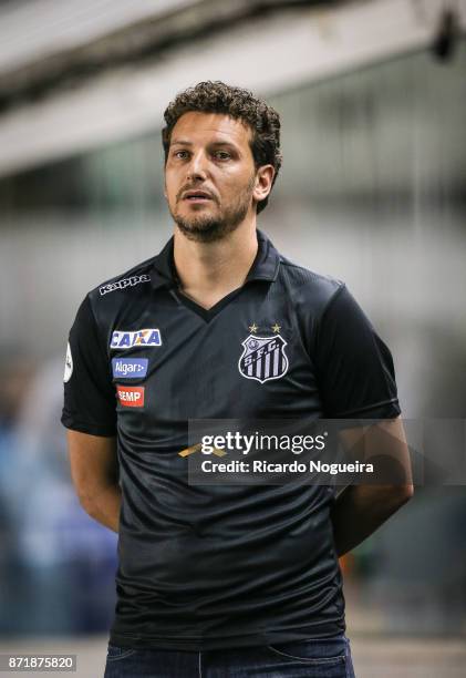 Elano headcoach of Santos during the national anthem prior before the match between Santos and Vasco da Gama as a part of Campeonato Brasileiro 2017...