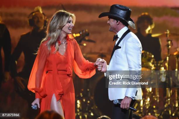 Faith Hill and Tim McGraw perform onstage at the 51st annual CMA Awards at the Bridgestone Arena on November 8, 2017 in Nashville, Tennessee.