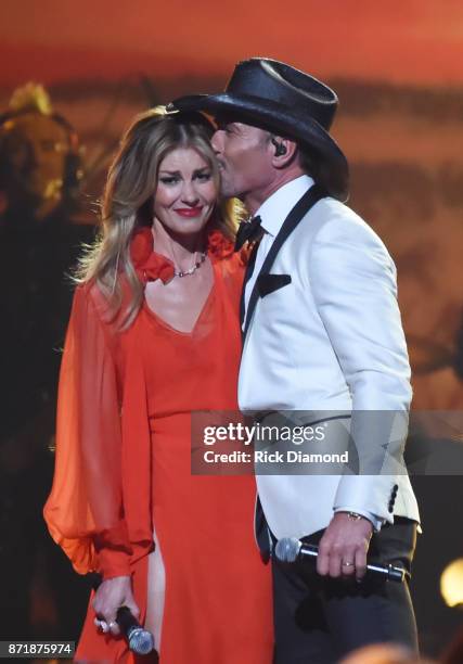 Faith Hill and Tim McGraw perform onstage at the 51st annual CMA Awards at the Bridgestone Arena on November 8, 2017 in Nashville, Tennessee.