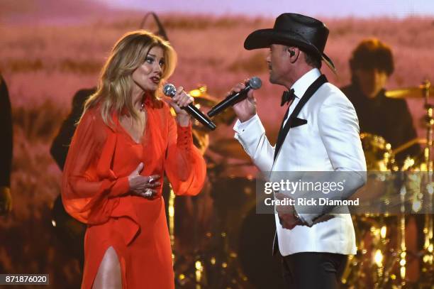 Faith Hill and Tim McGraw perform onstage at the 51st annual CMA Awards at the Bridgestone Arena on November 8, 2017 in Nashville, Tennessee.