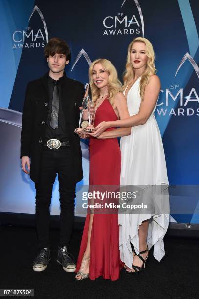 Shannon Campbell, Kim Campbell and Ashley Campbell pose in the media room during the 51st annual CMA Awards at the Bridgestone Arena on November 8,...