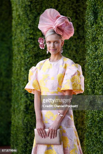 Myer Fashions on the Field Victorian Finals winner Holly Stearnes poses on Kennedy Oaks Day at Flemington Racecourse on November 9, 2017 in...
