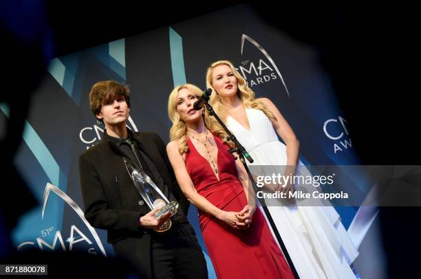 Shannon Campbell, Kim Campbell and Ashley Campbell pose in the media room during the 51st annual CMA Awards at the Bridgestone Arena on November 8,...