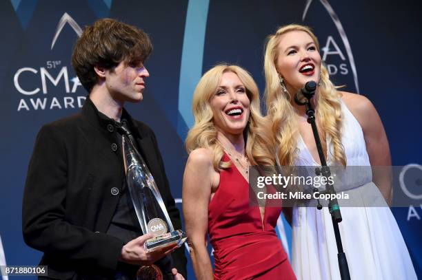 Shannon Campbell, Kim Campbell and Ashley Campbell pose in the media room during the 51st annual CMA Awards at the Bridgestone Arena on November 8,...