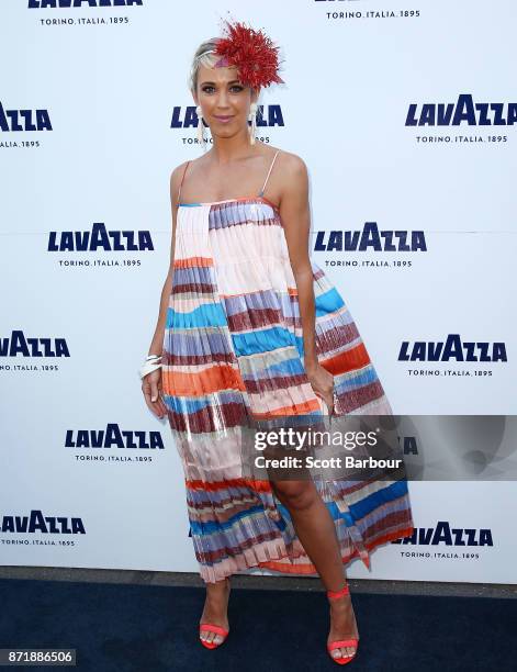 Bec Hewitt poses at the Lavazza Marquee on Oaks Day at Flemington Racecourse on November 9, 2017 in Melbourne, Australia.