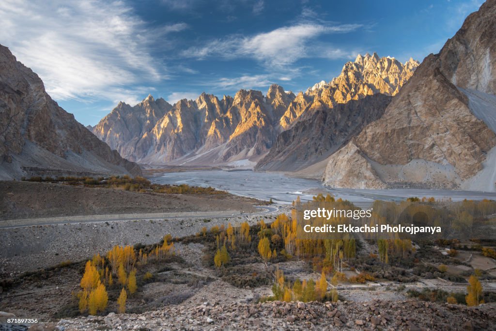 View over Passu in autumn, Karakoram Highway, Pakistan