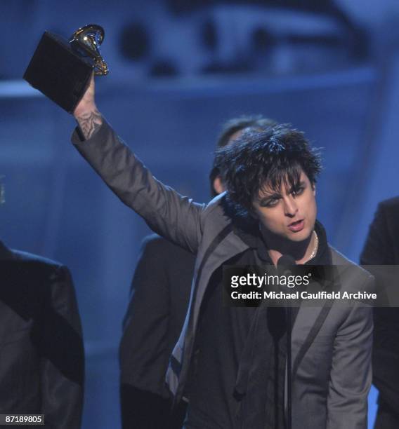 Billie Joe Armstrong of Green Day, winner of the award for Record Of The Year for "Boulevard Of Broken Dreams"
