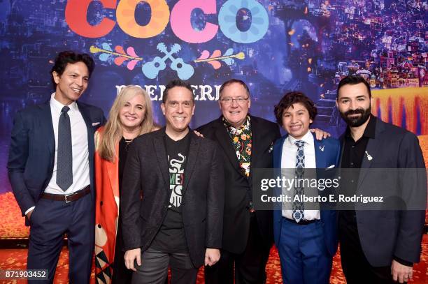 Actor Benjamin Bratt, Producer Darla K. Anderson, Director Lee Unkrich, Executive Producer John Lasseter, Actor Anthony Gonzalez, and...