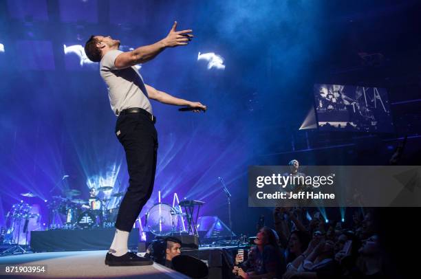 Singer Dan Reynolds of Imagine Dragons performs at Spectrum Center on November 8, 2017 in Charlotte, North Carolina.