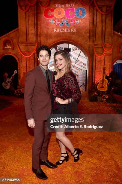 Actor Darren Criss and director Mia Swier at the U.S. Premiere of Disney-Pixars "Coco" at the El Capitan Theatre on November 8 in Hollywood,...