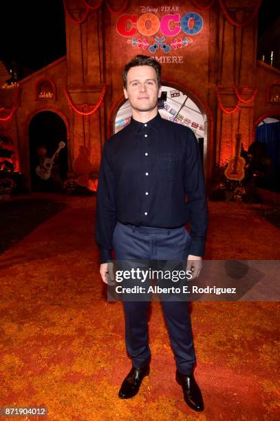 Actor Jonathan Groff of "Olafs Frozen Adventure" at the U.S. Premiere of Disney-Pixars "Coco" at the El Capitan Theatre on November 8 in Hollywood,...