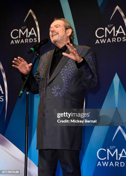Songwriter Jimmy Webb speaks in the press room during the 51st annual CMA Awards at the Bridgestone Arena on November 8, 2017 in Nashville, Tennessee.