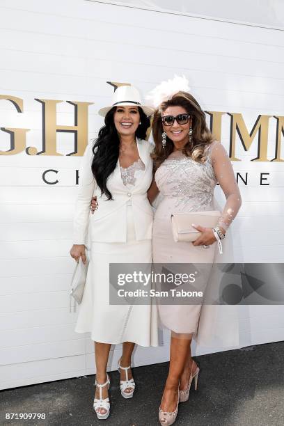Lydia Schiavello and Gina Liano poses at the Mumm Marquee on Oaks Day at Flemington Racecourse on November 9, 2017 in Melbourne, Australia.