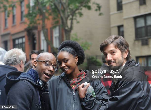 Director Barry Jenkins, Kiki Layne and Diego Luna on the movie set of "If Beale Street Could Talk" on November 8, 2017 in New York City.