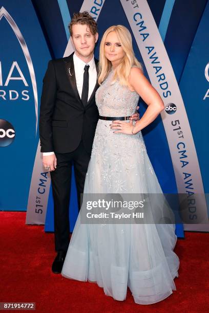 Anderson East and Miranda Lambert attend the 51st annual CMA Awards at the Bridgestone Arena on November 8, 2017 in Nashville, Tennessee.