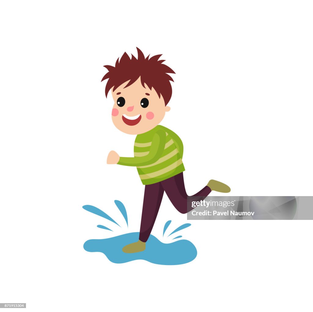 Mischievous Little Boy Jumping On Puddle Cartoon Character Of Naughty Boy  High-Res Vector Graphic - Getty Images