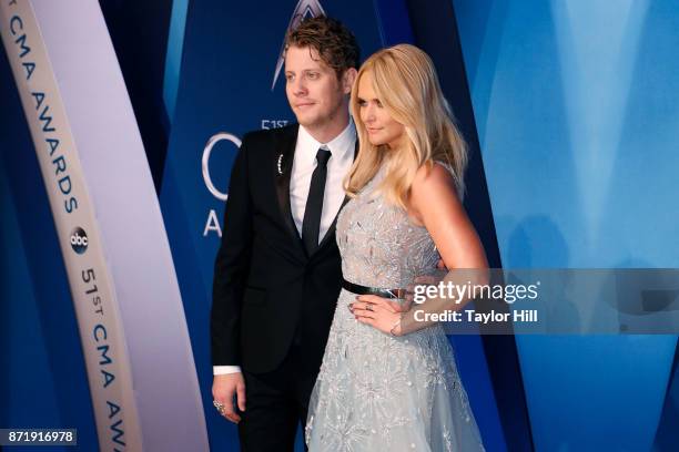 Anderson East and Miranda Lambert attend the 51st annual CMA Awards at the Bridgestone Arena on November 8, 2017 in Nashville, Tennessee.