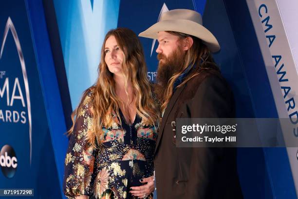 Morgane Stapleton and Chris Stapleton attend the 51st annual CMA Awards at the Bridgestone Arena on November 8, 2017 in Nashville, Tennessee.