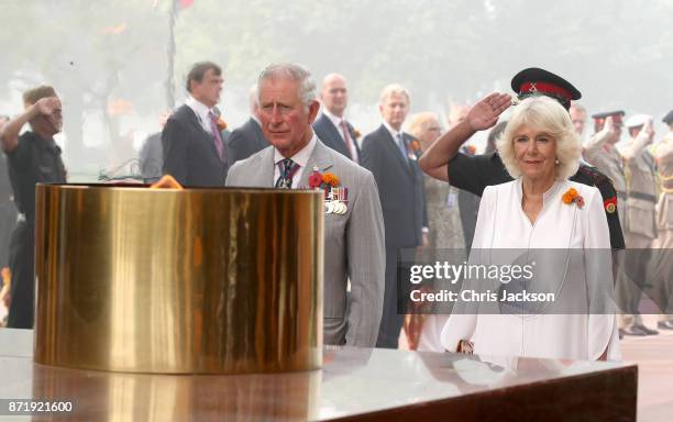 Prince Charles, Prince of Wales and Camilla, Duchess of Cornwall lay a wreath at India Gate during a visit to India on November 9, 2017 in New Delhi,...