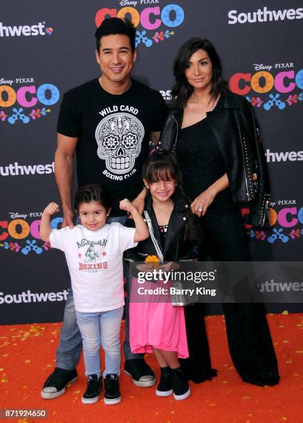 Personality Mario Lopez, son Dominic Lopez, daughter Gia Francesca Lopez and Courtney Laine Mazza attend the U.S. Premiere of Disney Pixar's 'Coco'...