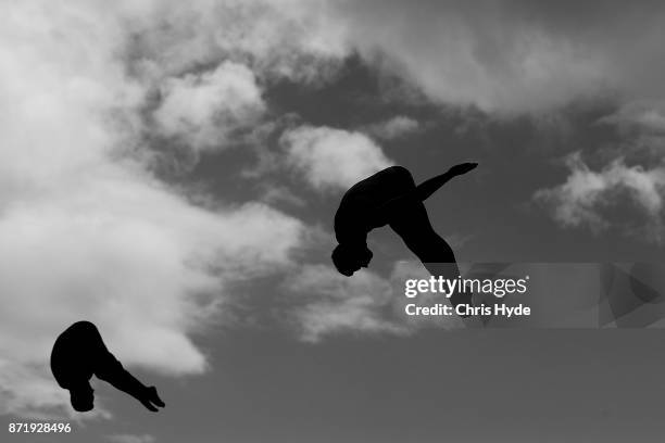 Competitors warm up before competition during the FINA Gold Coast Diving Grand Prix on November 9, 2017 in Gold Coast, Australia.