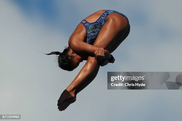 Pandelela Rinong of Malaysia dives in the Womens 10m platform semi final during the FINA Gold Coast Diving Grand Prix at the Gold Coast Aquatic...