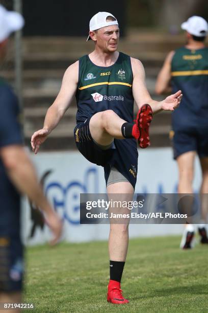 Brendon Goddard kicks during an Australia International Rules Series Training Session at Adelaide Oval on November 9, 2017 in Adelaide, Australia.