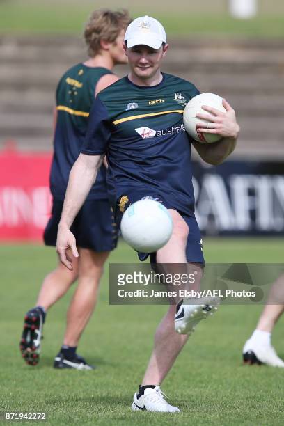 Patrick Dangerfield in action during an Australia International Rules Series Training Session at Adelaide Oval on November 9, 2017 in Adelaide,...