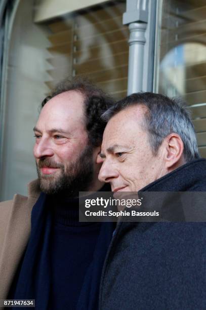 French writer and journalist Olivier Guez, winner of the Prix Renaudot poses in Drouant restaurant with his publisher Olivier Nora, Paris, France,...