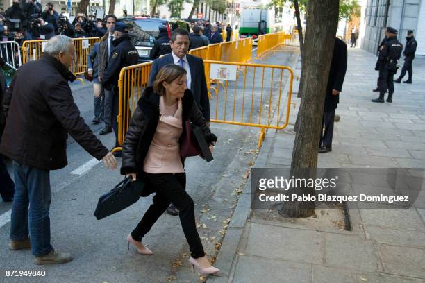 Catalan regional parliament speaker Carme Forcadell arrives at Spain's Supreme Court on November 9, 2017 in Madrid, Spain. Forcadell and other...