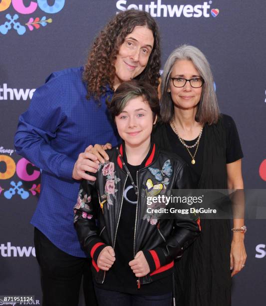 Weird Al Yankovic, Suzanne Krajewski and Nina Yankovic arrive at the premiere of Disney Pixar's "Coco" at El Capitan Theatre on November 8, 2017 in...