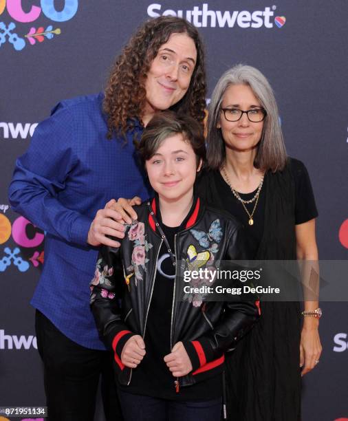 Weird Al Yankovic, Suzanne Krajewski and Nina Yankovic arrive at the premiere of Disney Pixar's "Coco" at El Capitan Theatre on November 8, 2017 in...