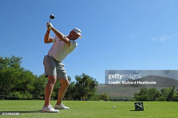 Lee Westwood of England in action during the pro-am for the Nedbank Golf Challenge at Gary Player CC on November 08, 2017 in Sun City, South Africa.